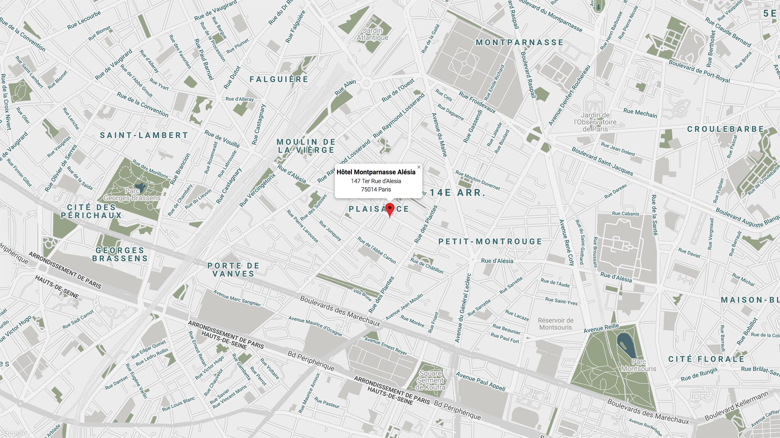 Localisation de l'Hôtel Montparnasse Alésia dans le 14ème Arrondissement de Paris